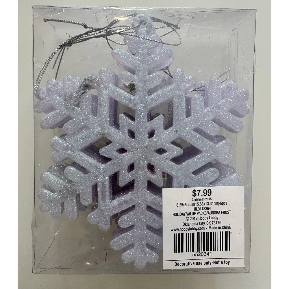 6 Glittery Teal Aqua Snowflakes Shaped Ornaments 5
